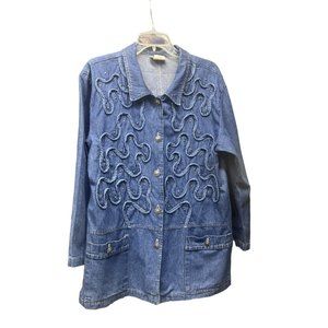 Saint Germain Blue Denim Swirled Studded Womens‎ Jacket Loose Fit Size Large